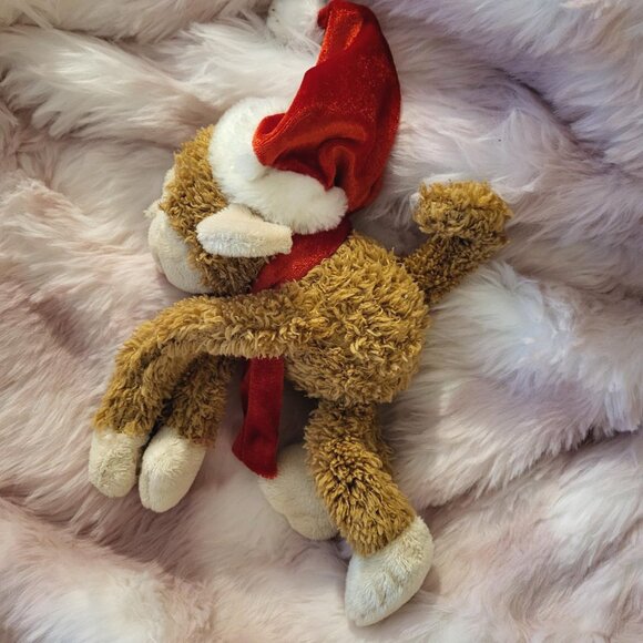Small stuffed Christmas monkey w/ velcro hands together. - Picture 2 of 2